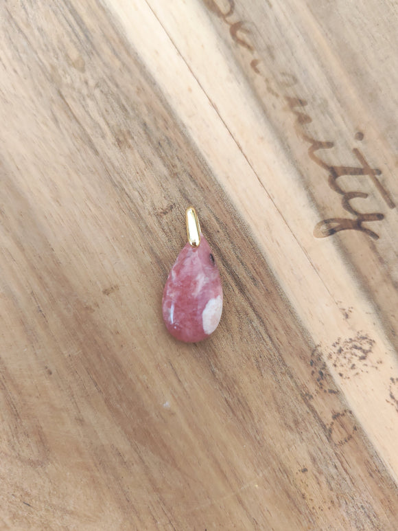 Pendentif larme rhodochrosite - posé sur bois