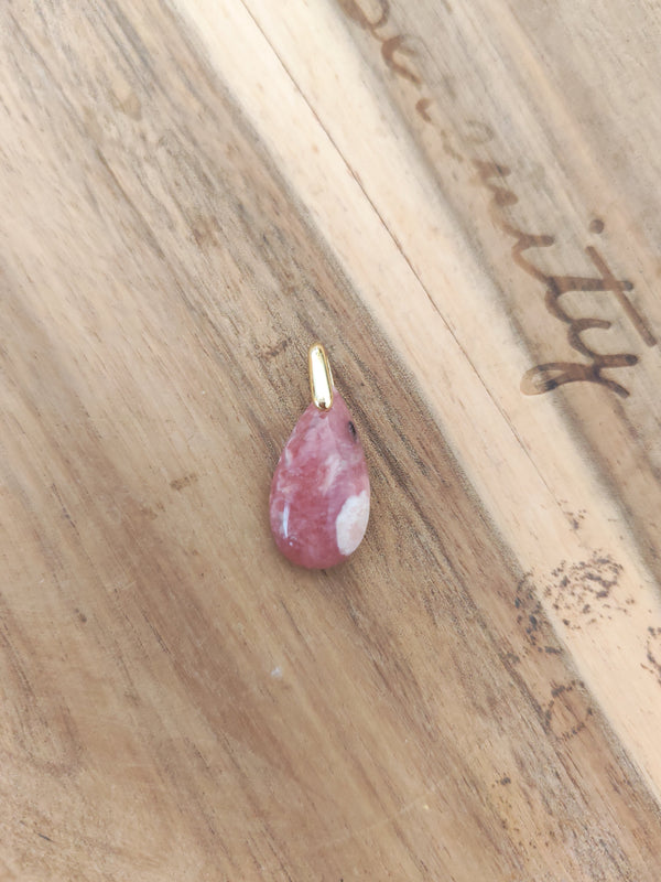 Pendentif larme rhodochrosite - posé sur bois