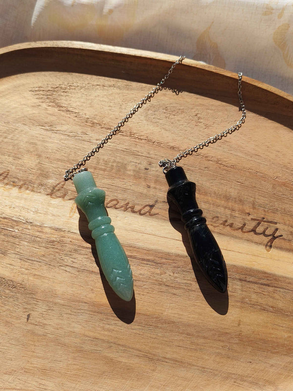 Pendule Dague en Pierre Naturelle – Aventurine Verte ou Obsidienne Noire | Lithothérapie