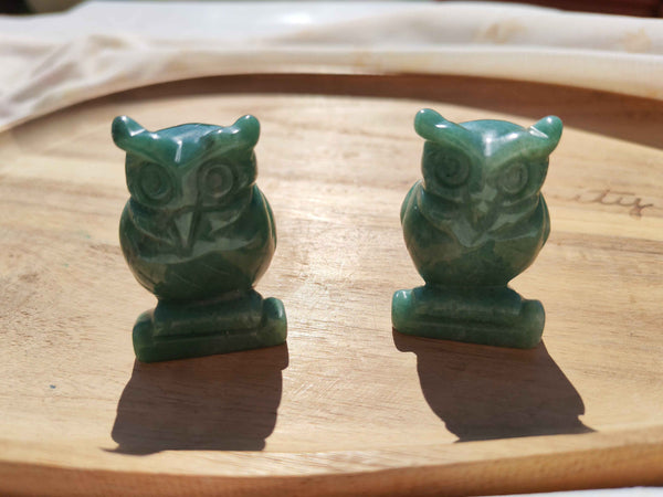 Hibou Sculpté en Aventurine Verte – Statuette Pierre Naturelle Lithothérapie