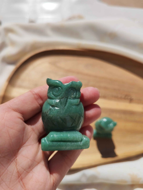 Hibou Sculpté en Aventurine Verte – Statuette Pierre Naturelle Lithothérapie