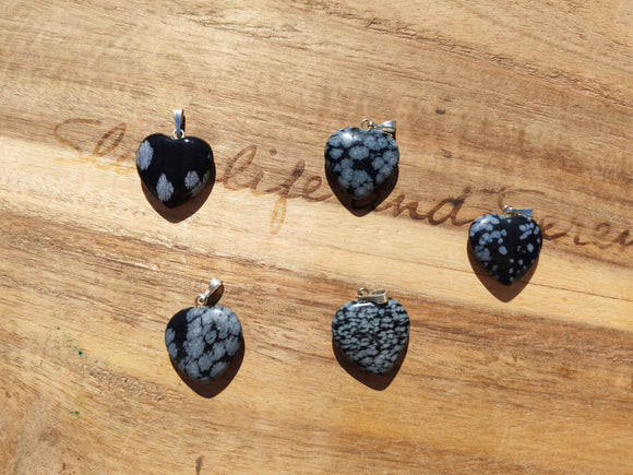 Pendentif Cœur Obsidienne Flocon de Neige – Pierre naturelle