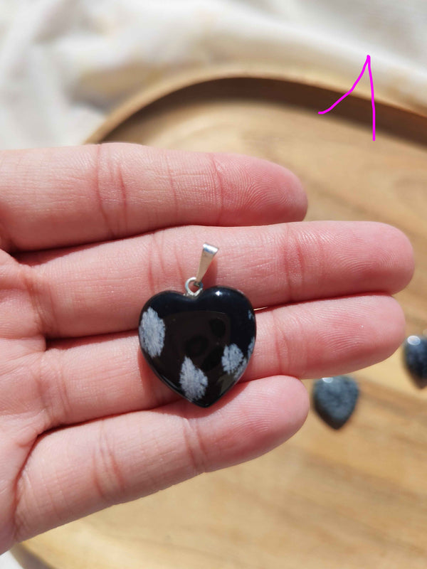 Pendentif Cœur Obsidienne Flocon de Neige – Pierre naturelle