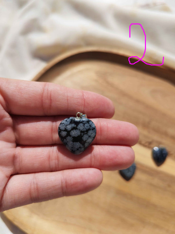 Pendentif Cœur Obsidienne Flocon de Neige – Pierre naturelle
